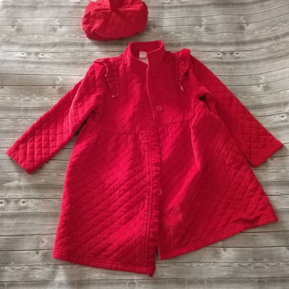 SHEIN Quilted Red Kids Coat & Beret